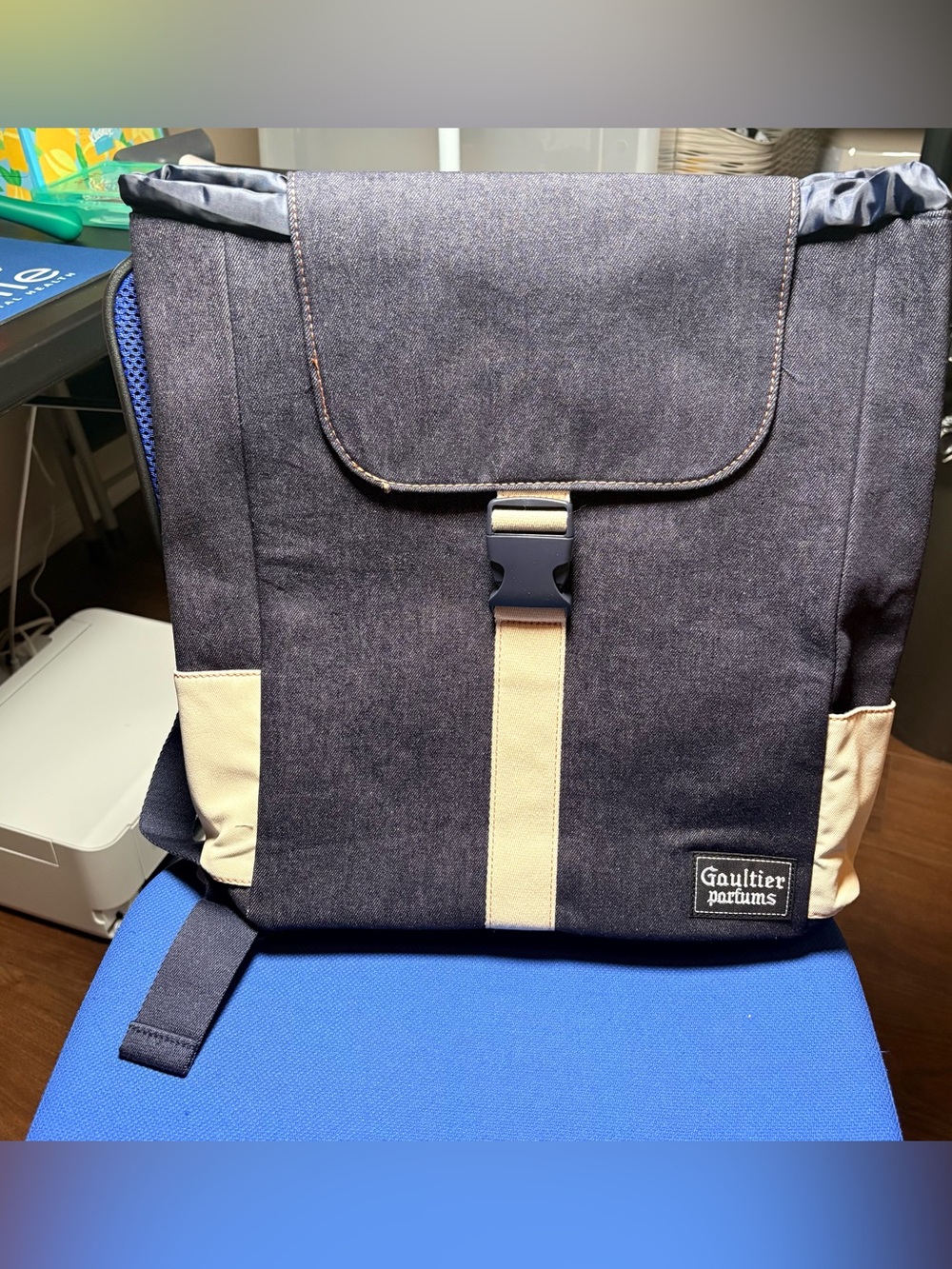Jean Paul Gaultier Blue White Denim Backpack Bag. NWT limited release